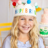 Happy Birthday Felt Crown | Kids Party Hat with Pom Poms