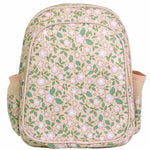Floral patterned backpack on a white background