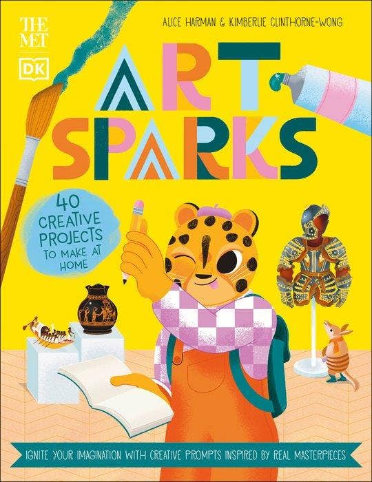 Met Art Sparks kids’ art activity book cover featuring colorful illustrations and a cheetah guide inspired by The Met Museum collection
