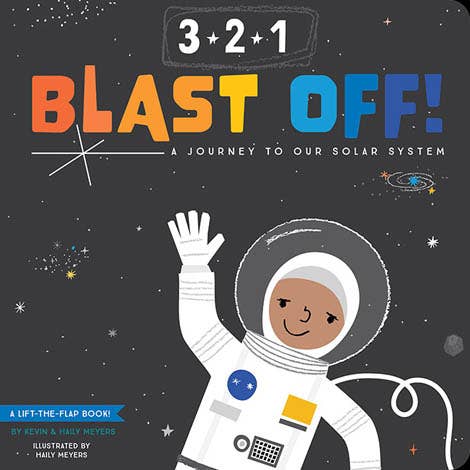 3-2-1 Blast Off! children’s board book featuring colorful space-themed illustrations and planets on the cover