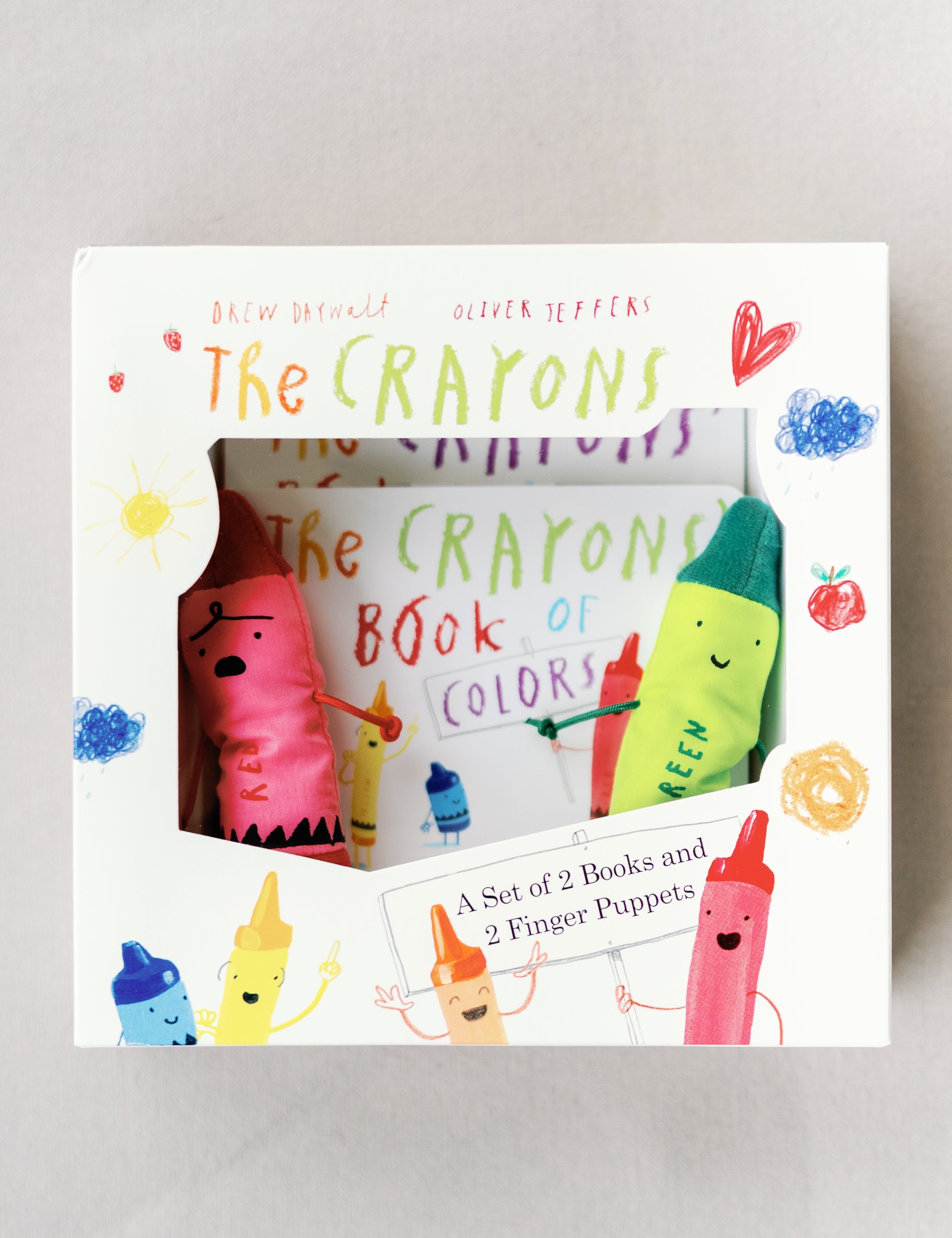 Crayons board book and finger puppet gift set featuring colorful puppets and two early learning board books about colors and numbers