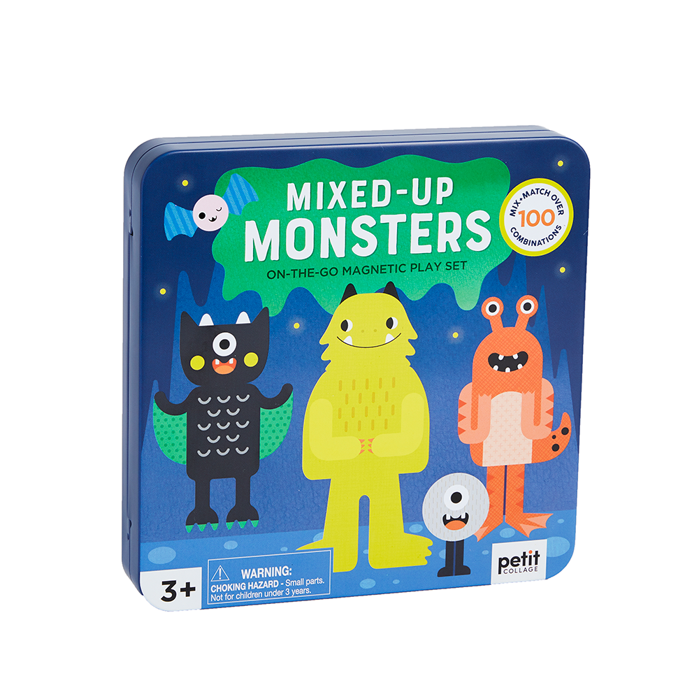 Mixed-Up Monsters Magnetic Play Set tin with colorful monster characters and mix-and-match magnetic pieces for creative play