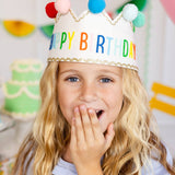 Happy Birthday Felt Crown | Kids Party Hat with Pom Poms